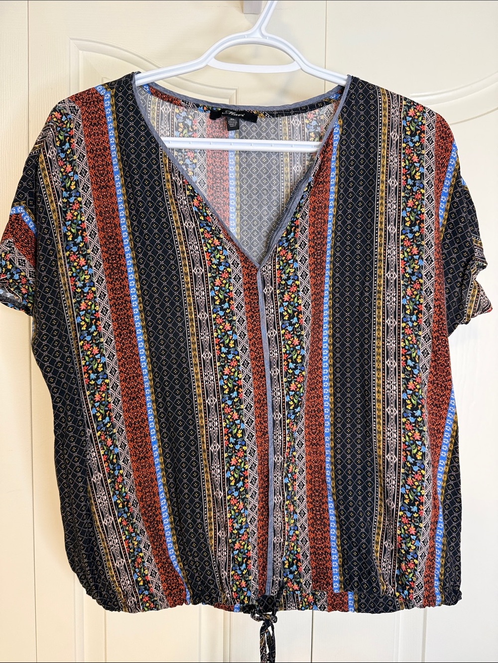 Mavi Black Multi-Stripe V-Neck Blouse